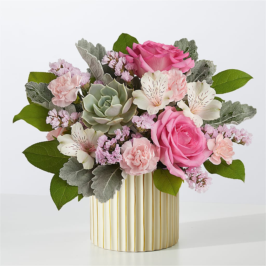 Dusty Rose Bouquet with Ivory Vase – BELMA'S PRECIOUS FLOWERS, Kodiak AK