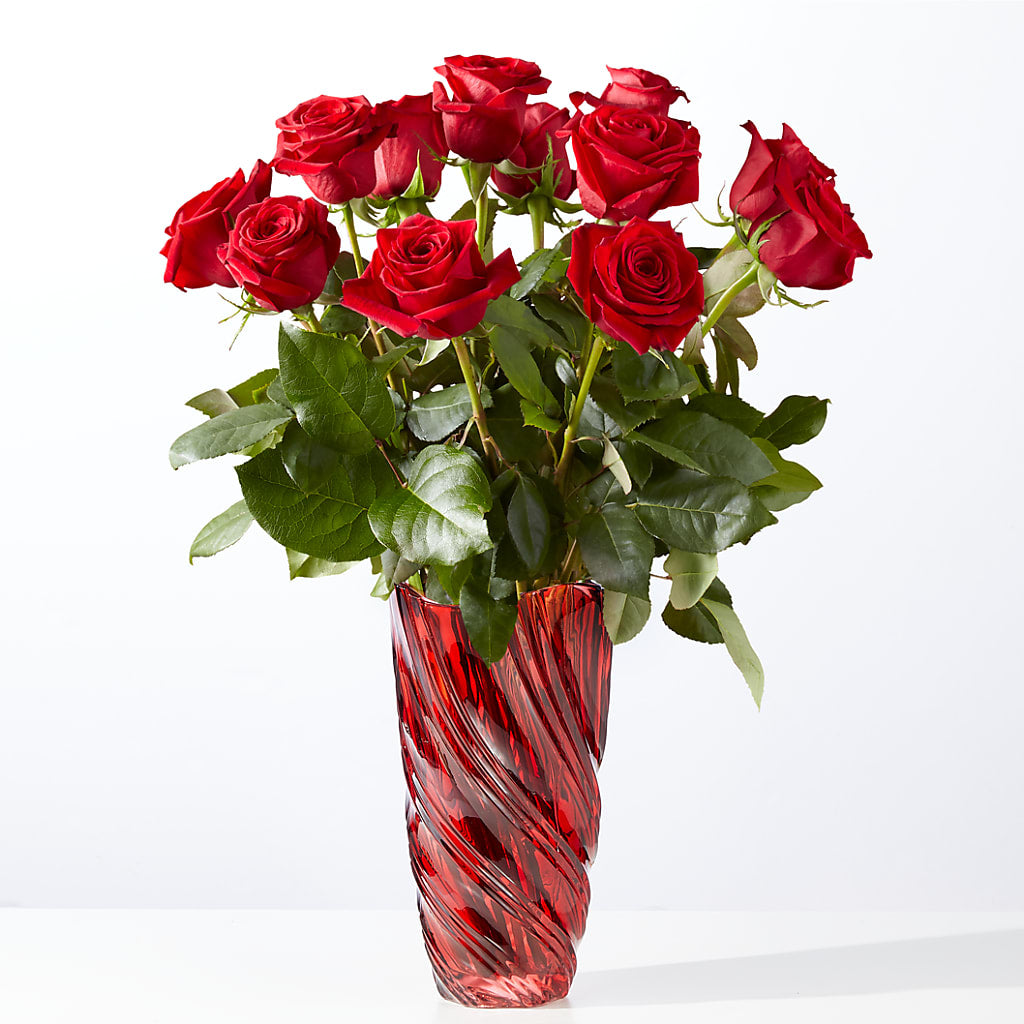 Classic Love Red Rose Bouquet with Luxe Swirl Vase – BELMA'S PRECIOUS FLOWERS, Kodiak AK