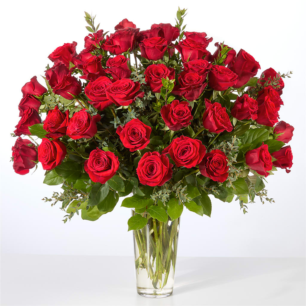Forever Yours Fifty Stem Red Rose Bouquet – BELMA'S PRECIOUS FLOWERS, Kodiak AK