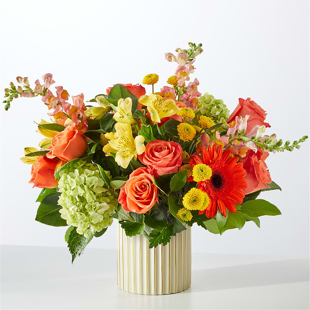 Autumn Sunshine Bouquet with Ivory Vase – BELMA'S PRECIOUS FLOWERS, Kodiak AK