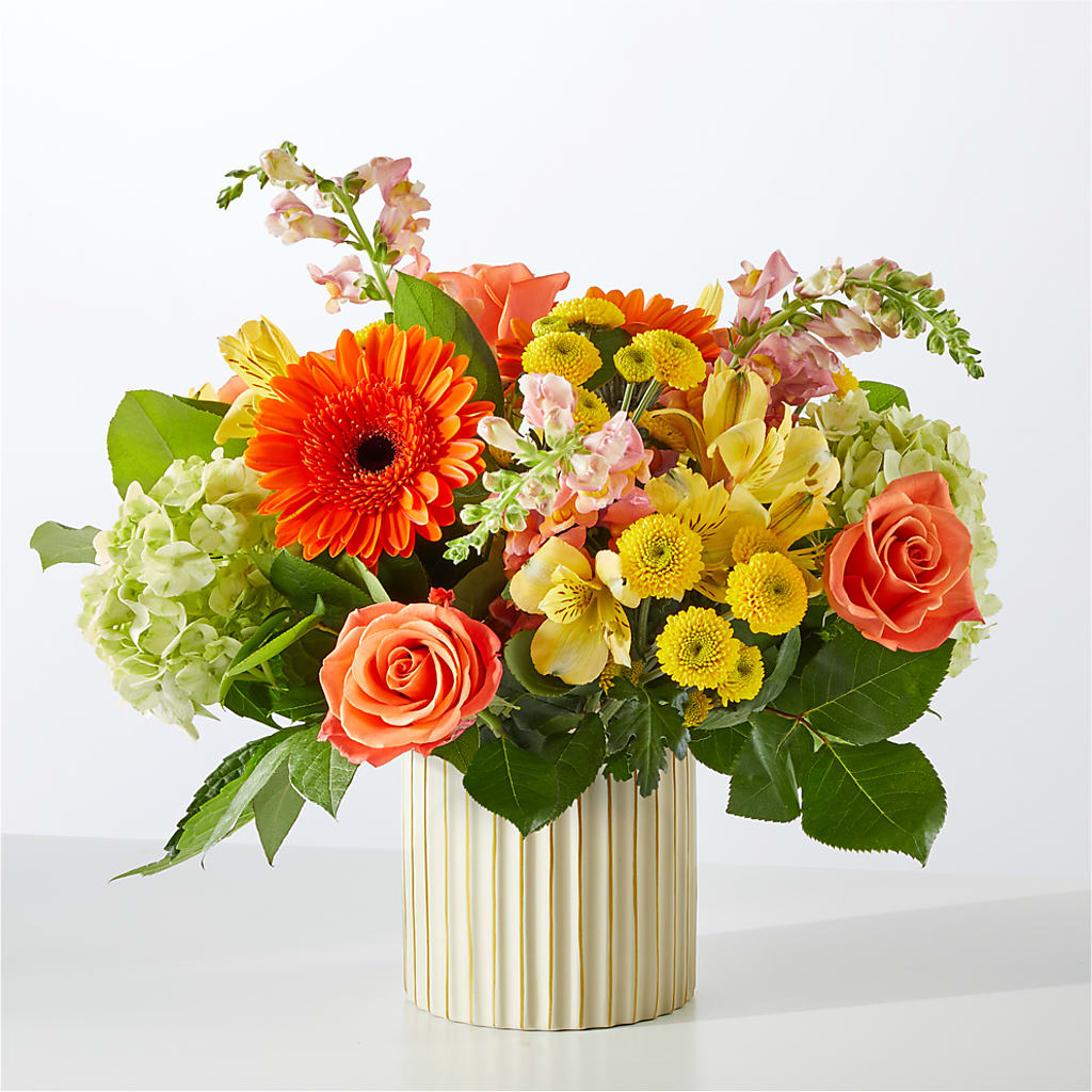 Autumn Sunshine Bouquet with Ivory Vase – BELMA'S PRECIOUS FLOWERS, Kodiak AK